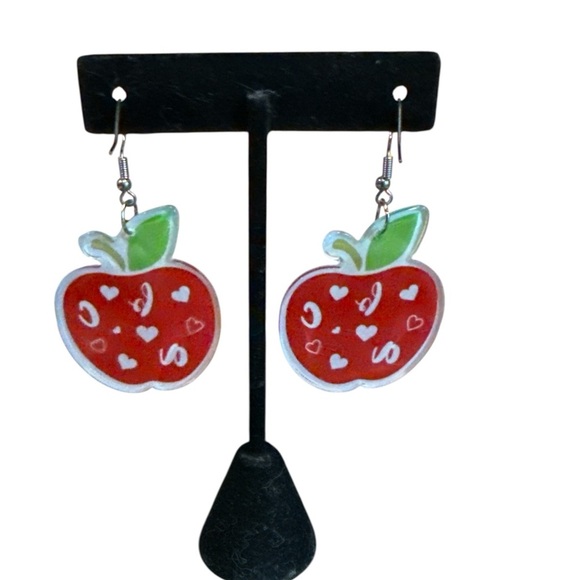 3/$20 Red Apple Pierced Earrings with Alphabet Design - Picture 4 of 7